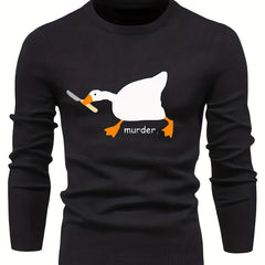 Duck Print Knit Sweater Men's Casual Warm Crew Neck Pullover