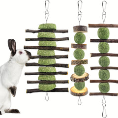 Bunny Rabbit Chew Toys for Teeth Grinding Wood Timothy Grass Treats