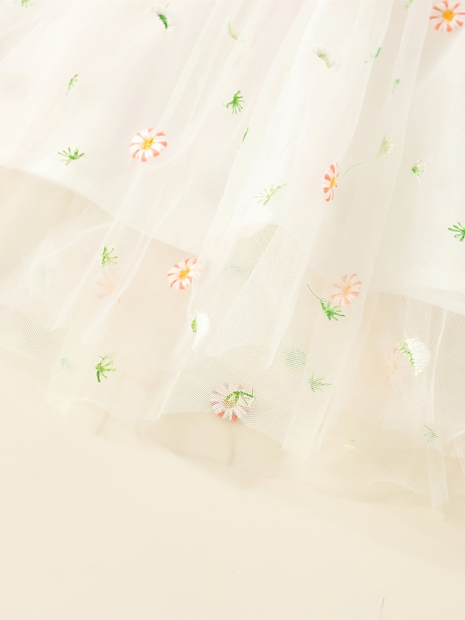 Infant Baby Girls Long Sleeves Flower Embroidery Tulle Dress