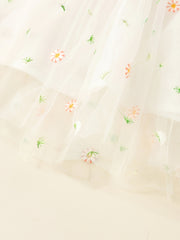 Infant Baby Girls Long Sleeves Flower Embroidery Tulle Dress
