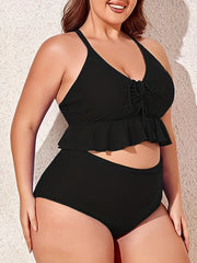 Lace Ruffle Trim Tankini Set