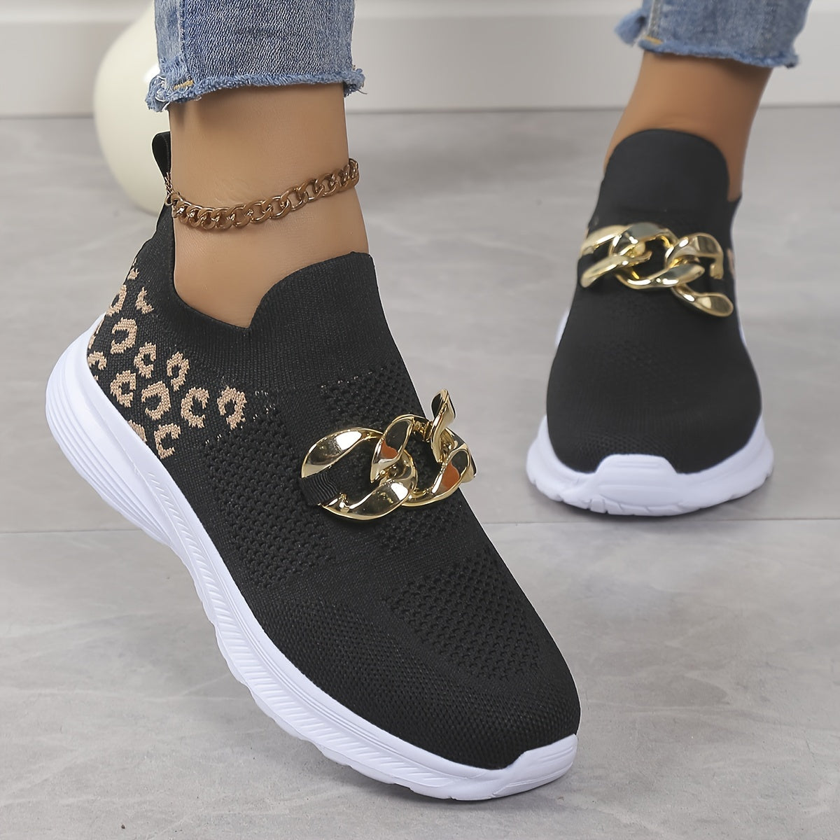 Leopard Pattern Mesh Tennis Sports Shoes Lightweight Non Slip