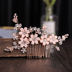 Faux Pearl Crystal Flower Bridal Hair Comb Wedding Hair Accessories Golden