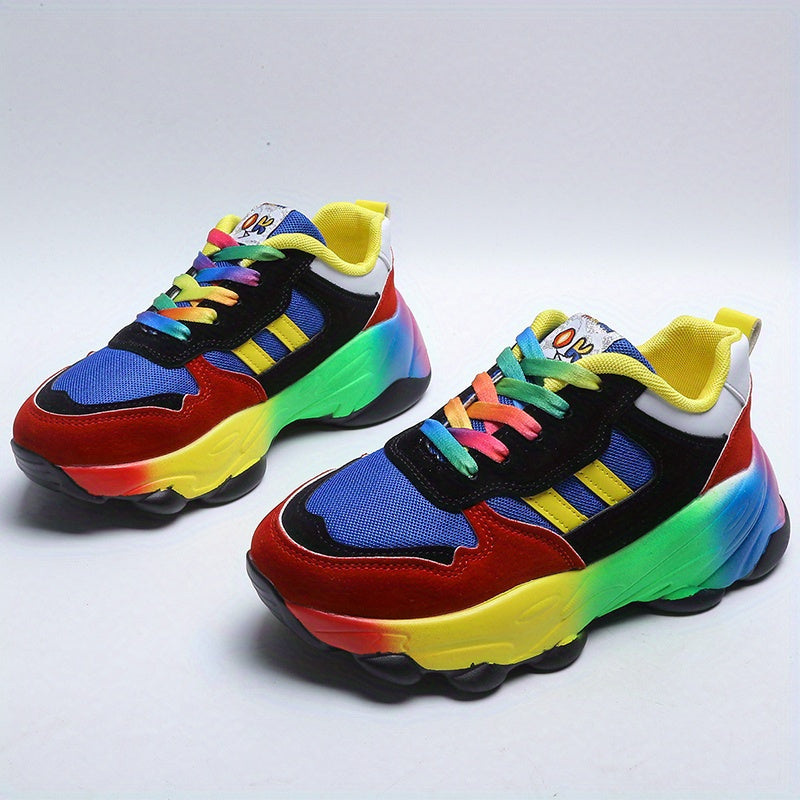 Rainbow Lace Up Patchwork Shoes Sports Fitness Running Shoes Women's Sport Shoes