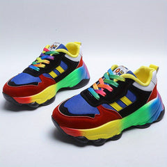 Rainbow Lace Up Patchwork Shoes Sports Fitness Running Shoes Women's Sport Shoes