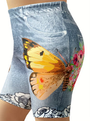 Women's Plus Butterfly Denim Print Skinny High Rise Jeans