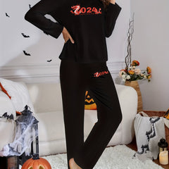 Dragon Print Lounge Set Long Sleeve Top & Pants Women's Loungewear