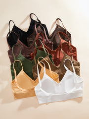 8pcs Ribbed Wireless Bras Comfy Stretch Intimates Bra Women's Lingerie