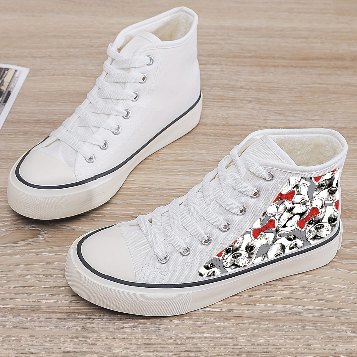 Puppy Print Plush Lined Chunky Sneakers Fall Winter Warm