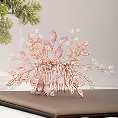 Rose Gold Hair Comb Floral Crystal Leaf Bridal Wedding Headpiece