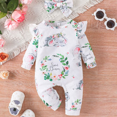 Newborn Cartoon Animal Pattern Jumpsuit & Headband 2pcs Set Baby Outfits