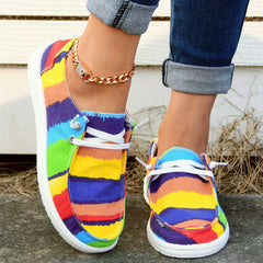 Rainbow Striped Boat Shoes Lace Up Platform Skate Shoes