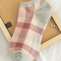 5 Pairs Colorblock Plaid Socks - Soft & Lightweight Low Cut Ankle Socks