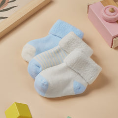 3 Pairs Newborn Baby Striped Plush Crew Socks for Boys/Girls
