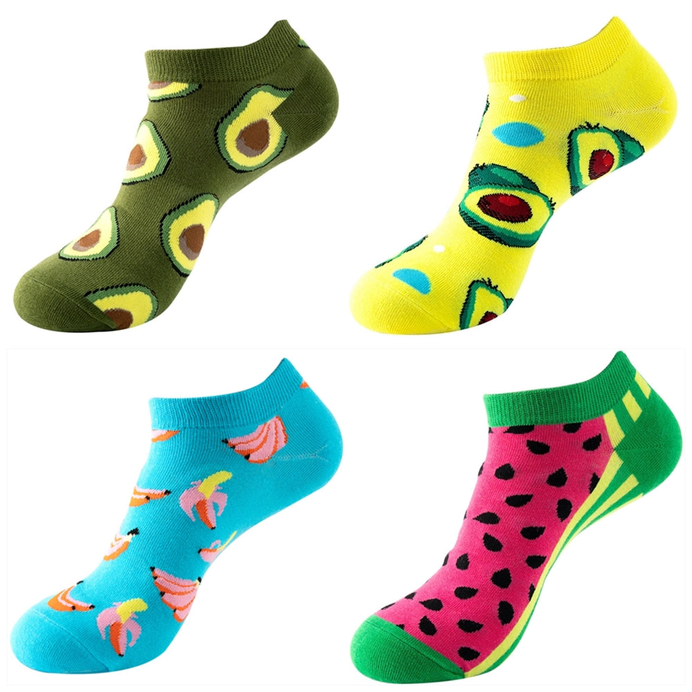 4 Pairs Fruit Pattern Boat Socks Colorful Low Cut Ankle Stockings