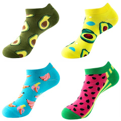 4 Pairs Fruit Pattern Boat Socks Colorful Low Cut Ankle Stockings