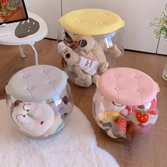 Transparent Plastic Round Stool Household Storage Box Kids Shoe Organizer