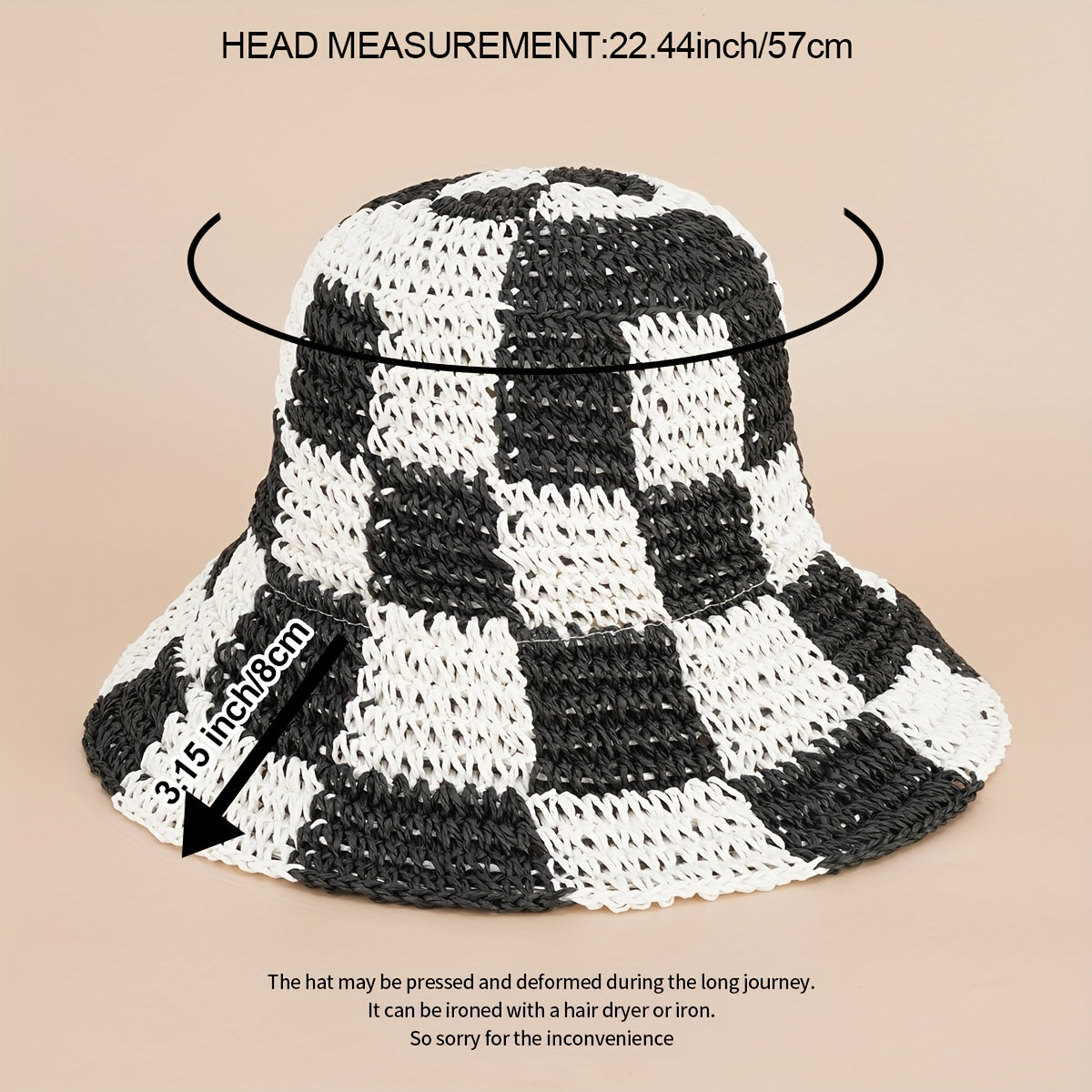 Checkerboard Straw Hat Large Brim Sun Protection Fisherman Hat