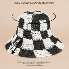 Checkerboard Straw Hat Large Brim Sun Protection Fisherman Hat