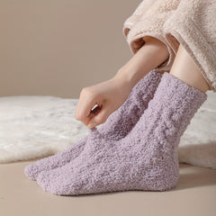 Women's Solid Fuzzy Mid Tube Socks - Comfy & Warm Stockings