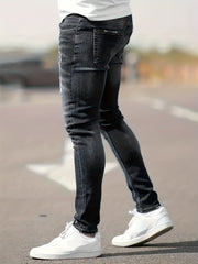 Slim Fit Tapered Jeans Mens Casual Street Style Distressed Denim Pants