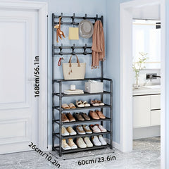 4 5 Layer Shoe Rack with Storage Hook Metal Shoe Rack 8 Hooks for Organization