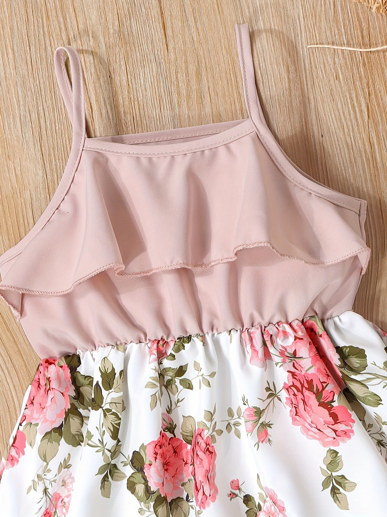 Toddler Girls Flowers Graphic Ruffle Trim Cami Princess Dress
