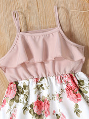 Toddler Girls Flowers Graphic Ruffle Trim Cami Princess Dress