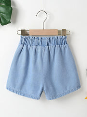 Girls Casual Bow Pockets Frill Trim Denim Shorts Kids Summer Clothes