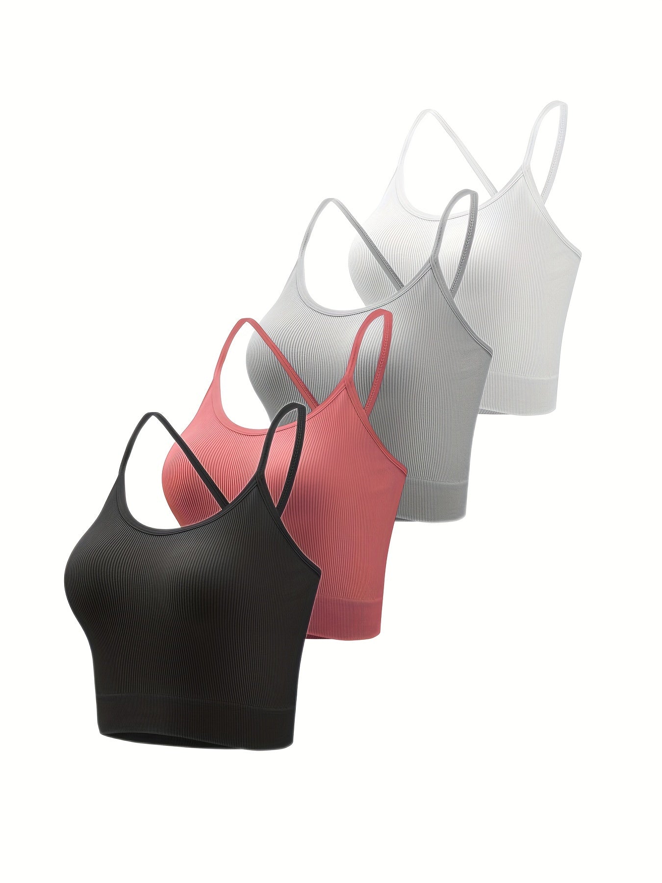 4pcs Ribbed Cross Back Cami Tops No Padding Women's Lingerie