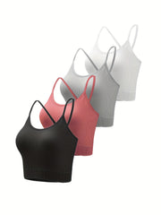 4pcs Ribbed Cross Back Cami Tops No Padding Women's Lingerie