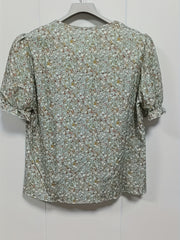 Floral Print Puff Sleeve Blouse V neck Casual Blouse