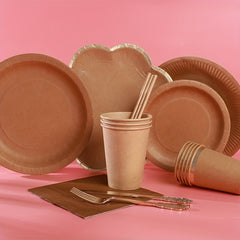 10pcs Disposable Kraft Paper Tableware Set for Wedding Birthday Picnic