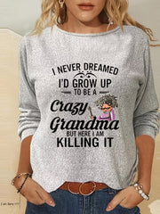 Funny Words Print Crew Neck T shirt Women's Clothing