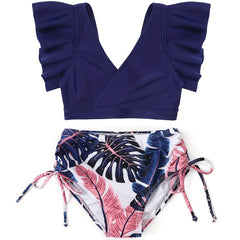 Toddler Girls Bikini Tankini Swimsuit Ruffle Trim Top & Shorts Set