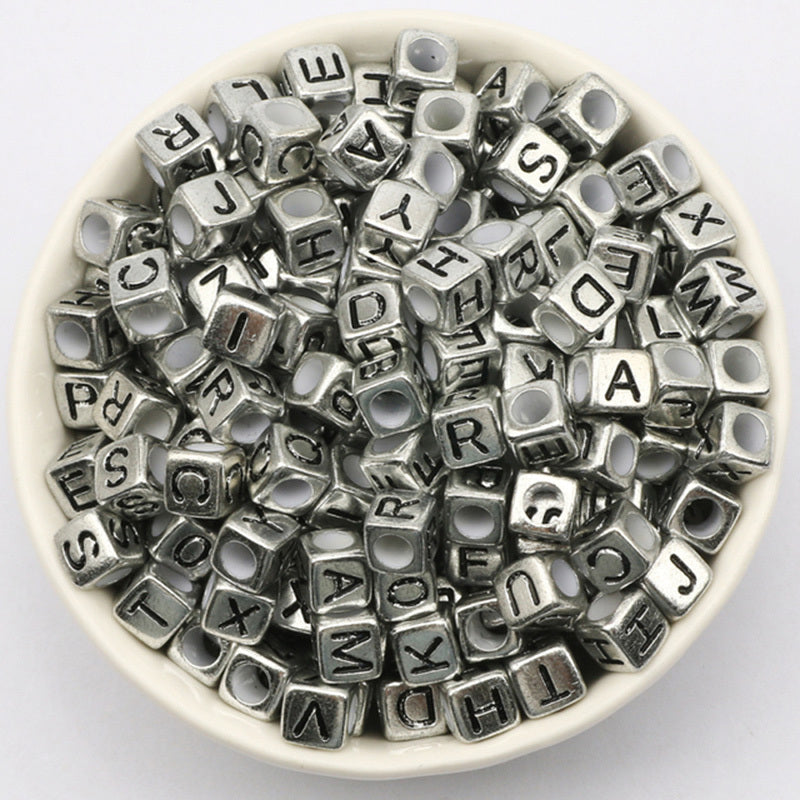 100pcs Antique Silvery Letter Acrylic Beads Cube Spacer DIY Jewelry Making
