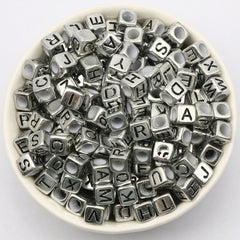 100pcs Antique Silvery Letter Acrylic Beads Cube Spacer DIY Jewelry Making
