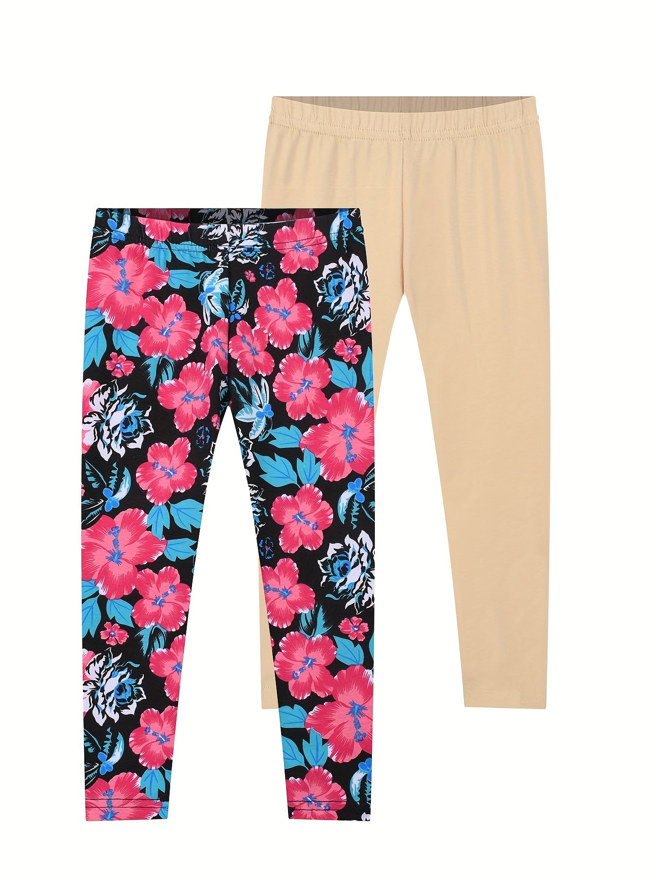 2pcs Toddler Girls Flowers Elastic Waist Cropped Leggings