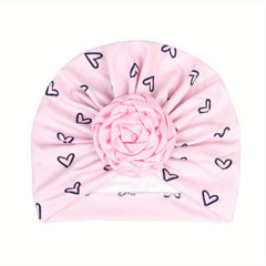Baby Beanie Turban Hat With Flower For Four Seasons