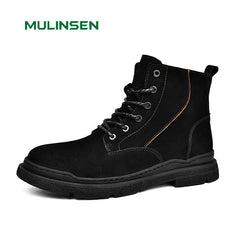 Men's Casual Leather Ankle Boots Lace-Up Walking Shoes