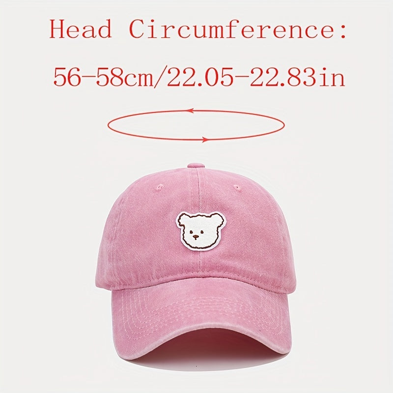 Cartoon Bear Patch Baseball Cap Solid Washed Distressed Sun Hat
