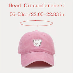 Cartoon Bear Patch Baseball Cap Solid Washed Distressed Sun Hat