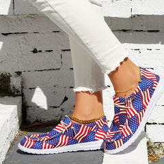 Women's Flag Print Canvas Shoes Lace Up Outdoor Sneakers Lightweight