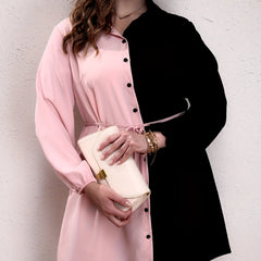 Colorblock Button Up Lantern Sleeve Casual Blouse