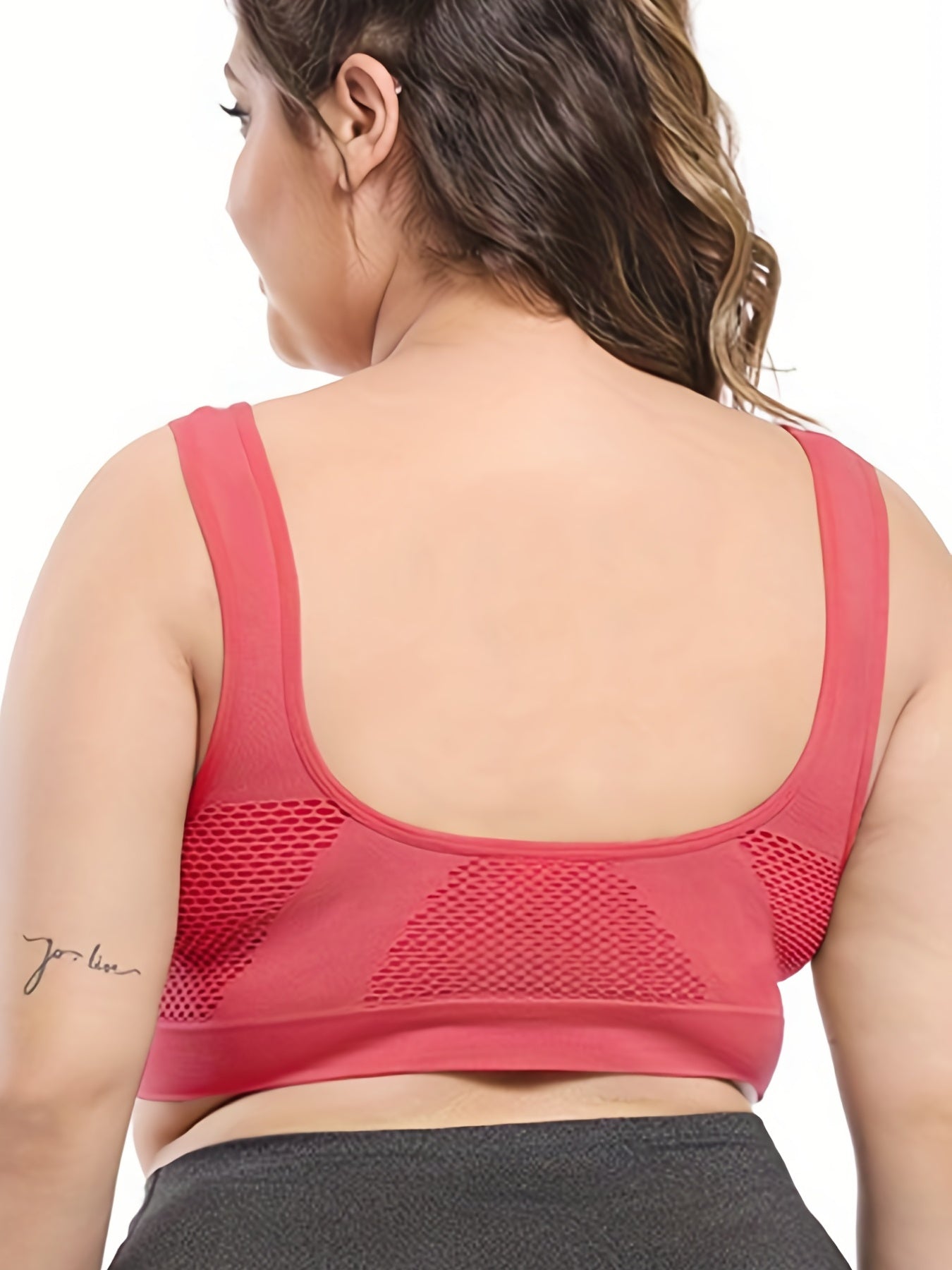 2 Pack Plus Size Sports Bra Set Women's Plus Solid Hollow Mesh Breathable