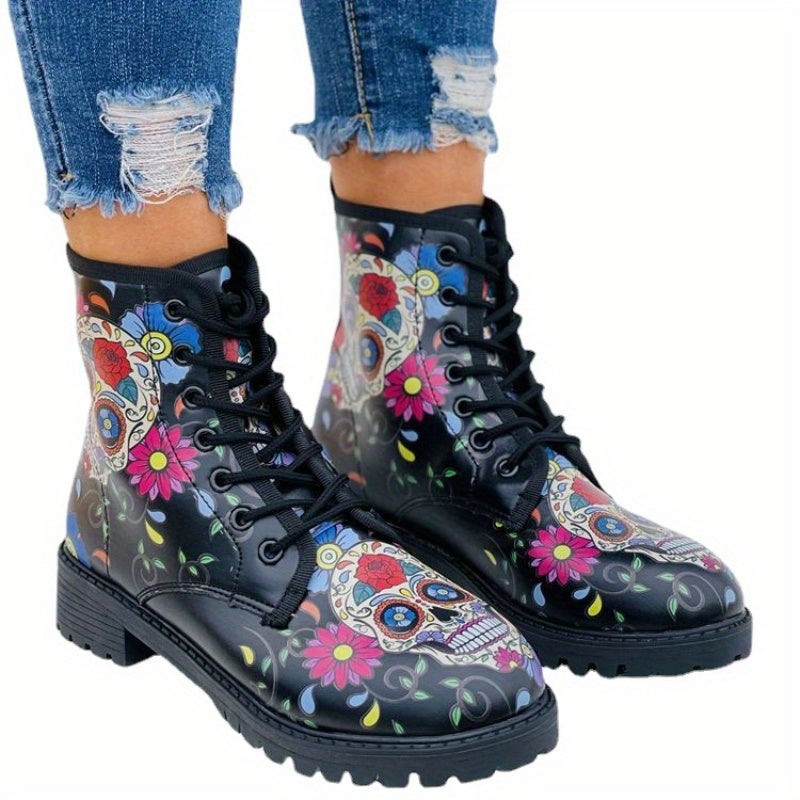 Colorful Skeleton Ghost Print Combat Boots