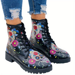 Colorful Skeleton Ghost Print Combat Boots