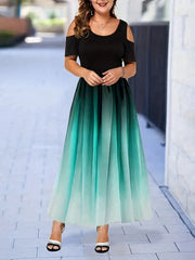 Gradient Cold Shoulder Maxi Dress Women's Clothing