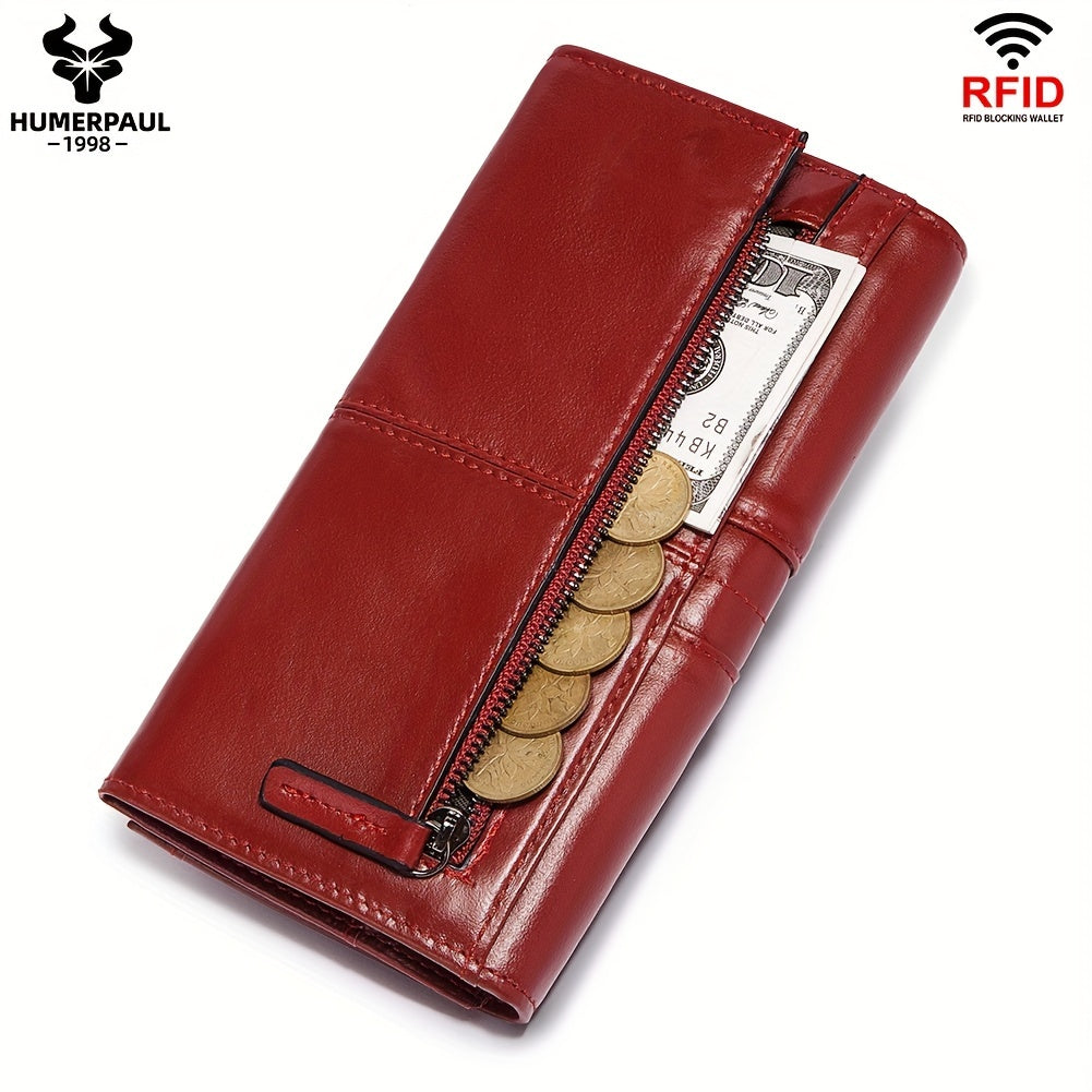 Women's Classic Bi-fold Wallet Top Grain Leather RFID Blocking