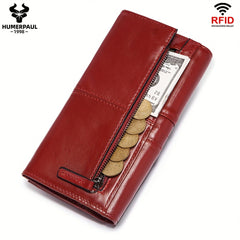 Women's Classic Bi-fold Wallet Top Grain Leather RFID Blocking